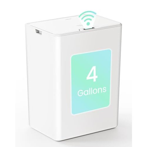 Cesun 4 Gallon Bathroom Trash Can with Lid, Small Automatic Trash Can, Touchless Motion Sensor Garbage Can, White Plastic Waste Basket for Bathroom, Bedroom, Toilet, Office, Rv