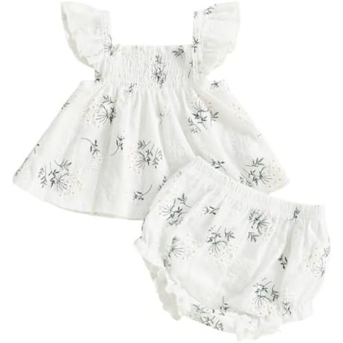 Mubineo Baby Girl Summer Clothes Cute Ruffle Tops Dress Shorts Outfits Set Infant Toddler Shrit Bloomers Princess Outfit
