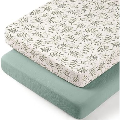 lulumoon Baby Bassinet Sheets Muslin: Cotton Bedside Bassinet Sheets Leaf for Boys - Fitted for Bedside Sleeper Mattress