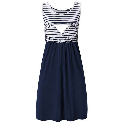 Gunia Women Pregnant Maternity Sleeveless Stripe Printed Tank Dress Breastfeeding Summer Maternity Sleepwear Breathable