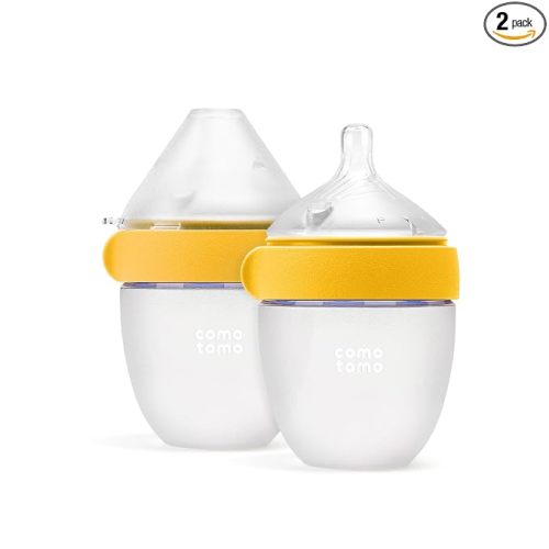 Comotomo (Gen 2) Silicone Baby Bottle, Yellow, 5oz, 2-Pack