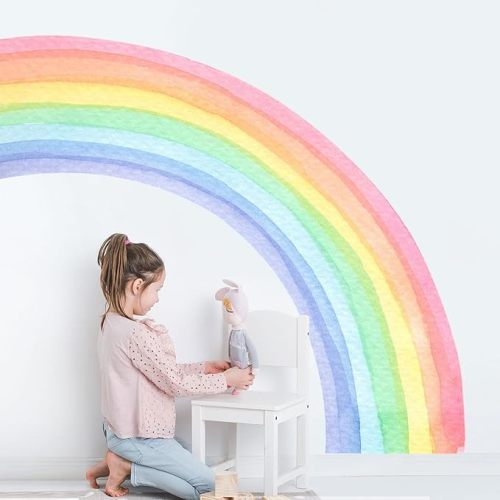 55"x63" Large Rainbow Wall Stickers, Mural Watercolor Half Rainbow Wall Decals Peel and Stick Vinyl Wall Art Decor for Girls Bedroom Kids Nursery Living Room Playroom Toddler