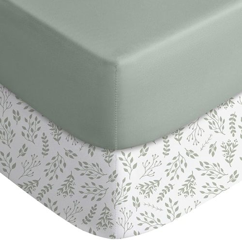 lilvivo Yoofoss Baby Crib Sheets for Boys Girls, Fitted Crib Sheet 2 Pack for Standard Crib and Toddler Mattress, Super Soft Microfiber Baby Sheet 28x52x8in(Green+Leaf) - Yoofoss Baby Crib Sheets for Boys Girls, Fitted Crib Sheet 2 Pack for Standard Crib