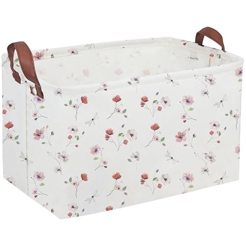 Sanjiaofeng Rectangular Kids Basket Flower Storage Bins,Girls Storage Basket with Handles.Clothers,Books,Kid's Gifts Bins. (Dried flower)