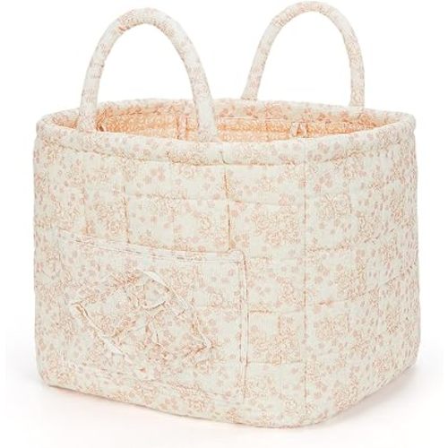 Floral Fabric Storage Basket Car Interior Storage Basket Underwear Sundries Laundry Baskets Supplies Home Organizer Bag (Pink Floral)