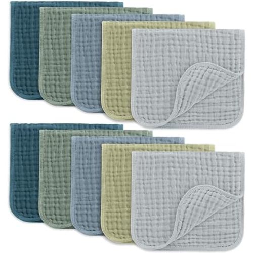 Comfy Cubs Muslin Burp Cloths 20x10" 10 Pack, Baby Burp Cloths - Multi Boy