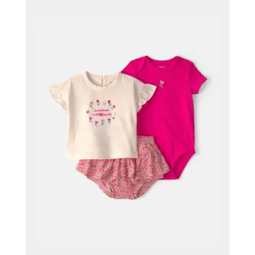Baby Girl 3-Piece 'Sweetest Wildflower' Outfit Set - Pink/Cream | Carter's