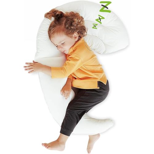 Choc chick Curve Long Toddler Kids Body Pillow for Sleeping,34x27 inches Moon Shape Soft Child Hug Sleep Pillow, 100% Organic Cotton Pillowcase, Washable Breathable Crib Toddler Pillows