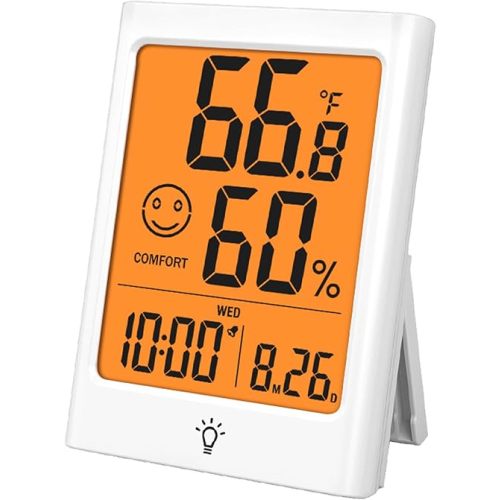 Digital Indoor Thermometer for Room, Smart Temperature Humidity Monitor with Backlight, Comfort Indicator, Max/Min Record, Time, Calendar, Alarm, °c/°f Switch for Bedroom, School