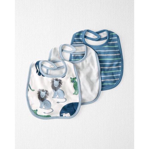 Baby 3-Pack Organic Cotton Bibs - Blue/White