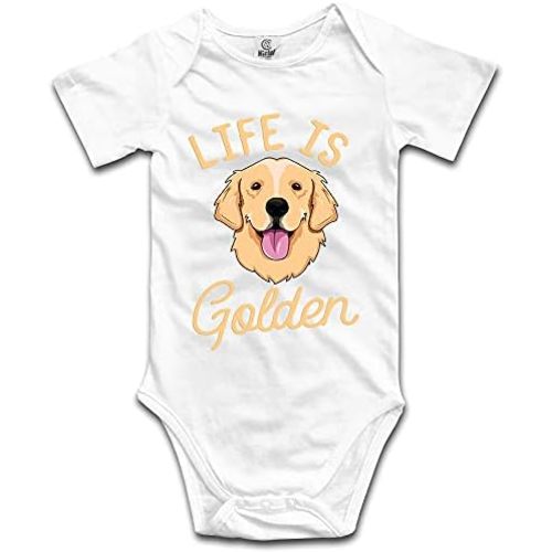 DOQOSESHY Life is Golden(Golden Retriever) Infant Cotton Bodysuit Romper Baby Jumpsuit, 3 Months, Long Sleeve-white