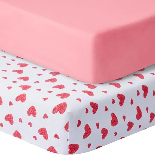 Baby Crib Sheets for Boys Girls, 2 Pack Fitted Crib Sheet for Standard Crib and Toddler Mattress, Soft Microfiber Baby Sheet 52x28x8in. (Love & Pink)