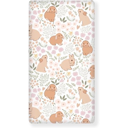 Rabbit Floral Fitted Crib Sheet Flower Animal Baby Crib Sheet Fit Standard Crib and Toddler Mattress,Crib Mattress Sheets for Boys Girls 28"x52"