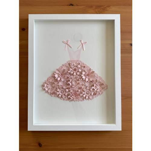 Restoration Hardware Replica 3D Glass Framed Wall Art Folded Paper Flower Ballet Dress 11x14 - Sweetheart