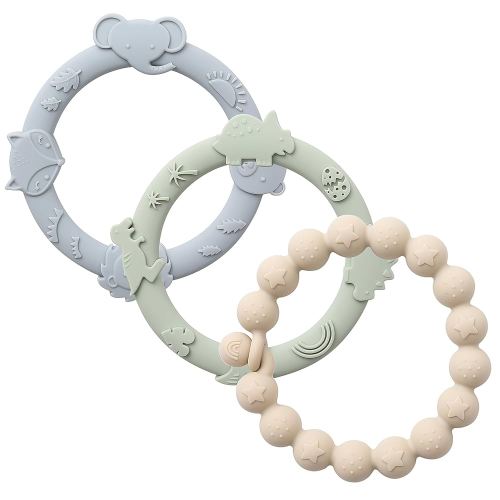 Baby Teether Rings Silicone Teethers for Babies Multi Use Teething Toys for Infants Chew Toys Baby Teething Rings for Infant Boys and Girls 3 Pack-Blue
