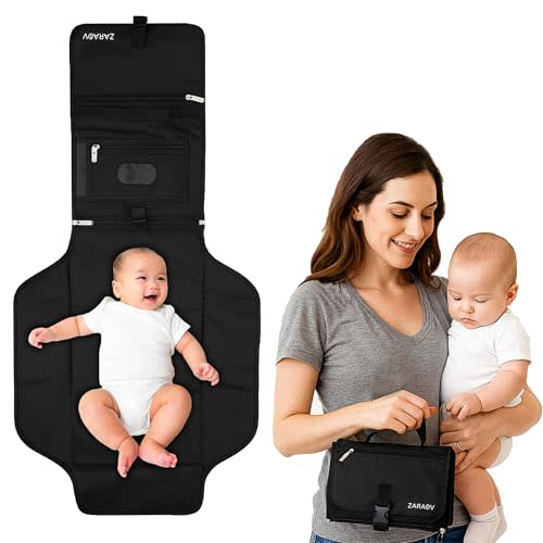 ZARAOV Baby Portable Diaper Changing Pad - Foldable Travel Changing Mat with Memory Foam Pillow & Wipes Dispenser, Waterproof Infant Diaper Kit for Car, Stroller & On-The-Go, Shower Gift for Newborn