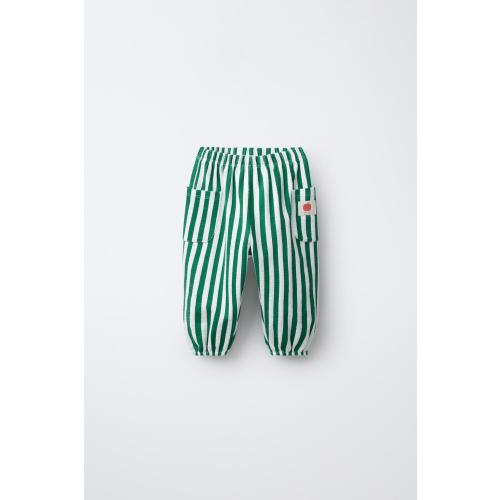STRIPED JOGGER PANTS WITH LABEL - Green / Ecru | ZARA United States