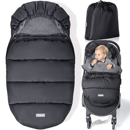 Orzbow Universal Stroller Footmuff, Winter Baby Stroller Bunting Bag, Warm Coral Fleece Stroller Sleeping Bag for Cold Weather, Waterproof & Windproof, Baby Winter Must Have, Black