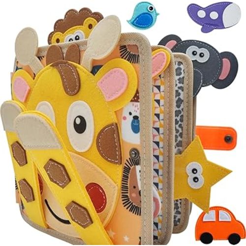 Busy Book for Toddlers 1-3, Felt Animals Busy Board for 1 Year Old Montessori Toys, Peekaboo Quiet Book, Airplane Travel Toys, Educational Learning Activity, Birthday Gifts for Boys & Girls
