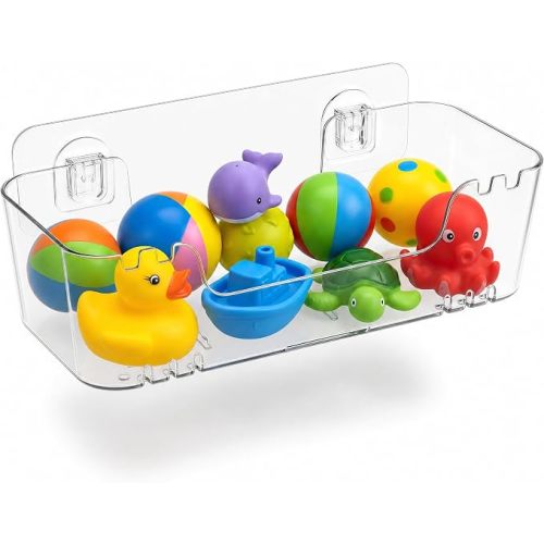 COLINCH Bathtub Toy Storage – Clear Bath Toy Holder with Drainage Holes, Wall-Mounted No-Drill Organizer for Kids’ Tub Toys
