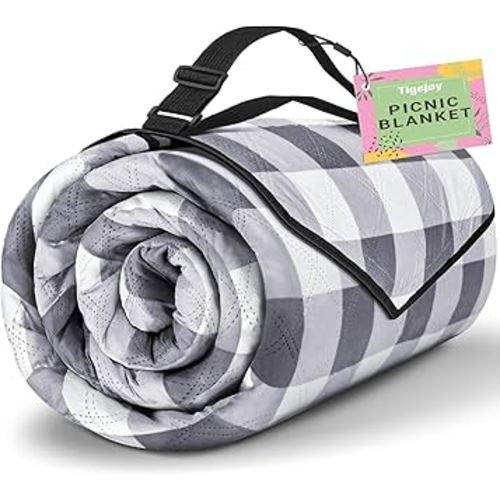 TigeJoy Extra Large Picnic Blanket Waterproof Foldable 80''x80'', Outdoor Picnic Mat Beach Blanket Sandproof for Park, Grass, Travel, Hiking, Camping Essentials, Gingham Picnic Blanket
