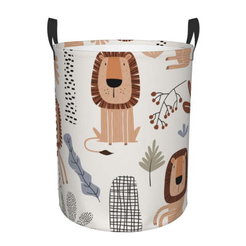 XMXT Collapsible Laundry Basket, Boho Lion Hand Drawing Polyester Waterproof Laundry Hamper, 62L