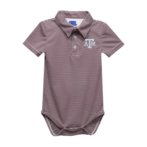 Vive La Fete Texas A&M Aggies Baby MAROON Pencil Stripe Polo Romper - 16160691