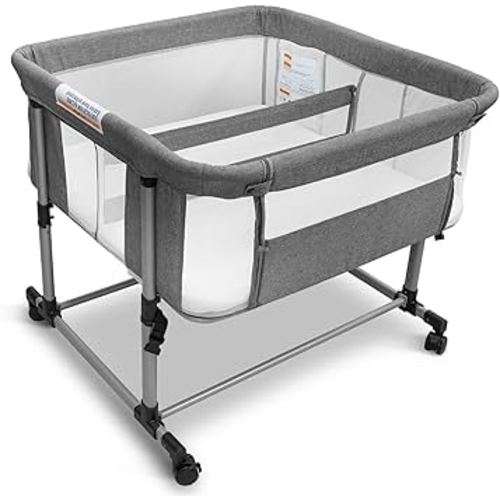Twin Bassinet for 2 Babies, Double Bassinet for Twins, Baby Bassinet with Wheels, Full-Mesh Sides, 5-Height Adjustable, Portable and Stable Baby Crib for Newborns (Basic Grey)
