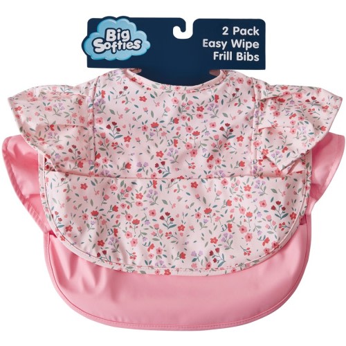Big Softies Baby Easy Wipe Frill Bibs 2 Pack - Pink - Size Onesize