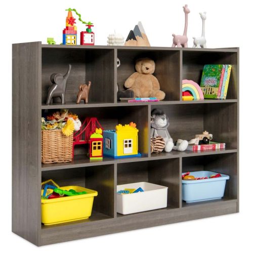 Costway 3-tier Open Bookcase 8-Cube Bookshelf Storage Display Cabinet French Oak Gray