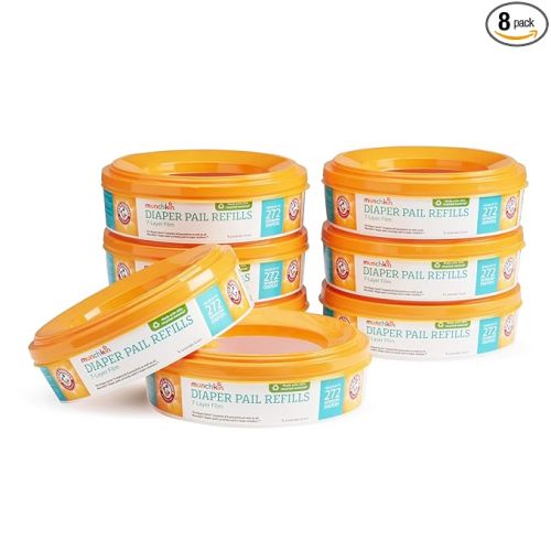 Munchkin® Arm & Hammer Diaper Pail Refill Rings, Holds up to 2,176 Newborn Diapers, 8 Pack