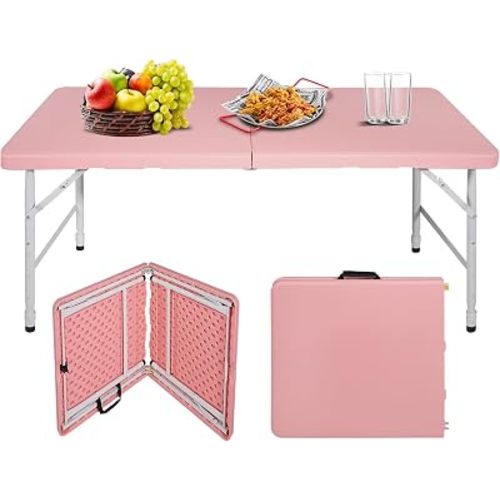 Portable Plastic Folding Table 4ft/6ft/8ft Heavy Duty White Black Picnic Dining Table Fold-in-Half for Camp Party Kitchen Indoor Outdoor