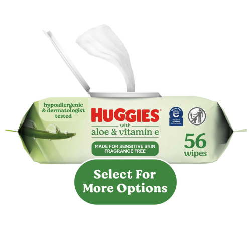 Huggies Wipes for Sensitive Skin with Aloe & Vitamin E, Unscented, 56 Ct Pack