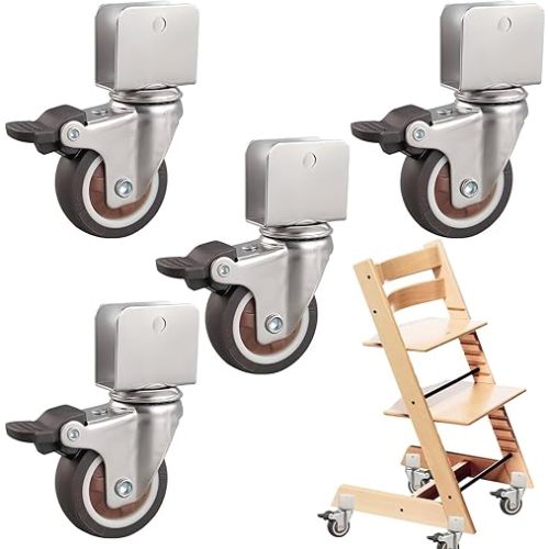 Tripp Trapp High Chair Wheels, Wheels Compatible with Stokke Tripp Trapp High Chair with Chrome-Plated Steel Brackets, 360°Rotation, No-Scratch Design, Supports 176 lbs 4 pcs