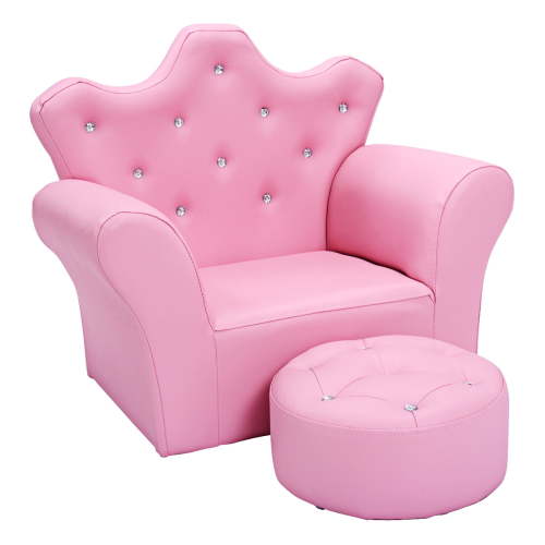 Costway Pink Kids Sofa Armrest Chair Couch Children Toddler Birthday Gift with Ottoman Pink