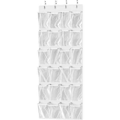 Simple Houseware 24 Pockets Large Clear Pockets Over The Door Hanging Shoe Organizer, White (56" x 22.5")