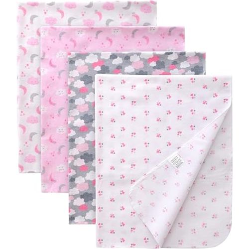 Gina Era Cotton Flannel Receiving Blankets Baby 4 Pcs, Baby Swaddle Blankets, Baby Flannel Blanket 30 X 30 Inch for Boy Girl (STYLE-10)