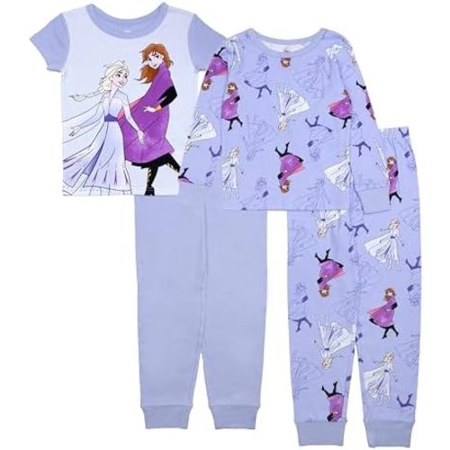 Disney Girls 4-piece Snug-fit Cotton Pajama Set, Soft & Cute for Kids