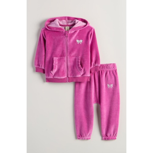 Bow Embroidered Velour Full Zip Hoodie & Joggers Set