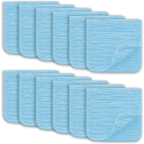 Muslin Burp Cloths Large 100% Cotton Hand Washcloths for Boys & Girls, Baby Essentials Extra Absorbent and Soft Burping Rags for Newborn Registry (Aqua, 12-Pack, 20" X10")