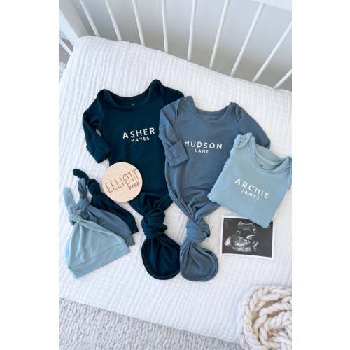 Personalized Bamboo Newborn Baby Knot Gown & Hat | Boy