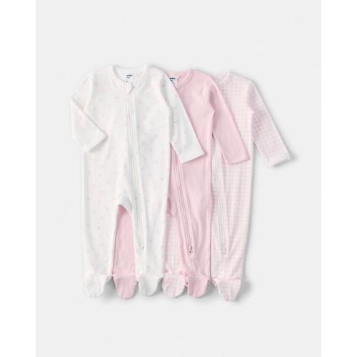 3 Pack Cotton Coveralls - Pnk Bows - 00000