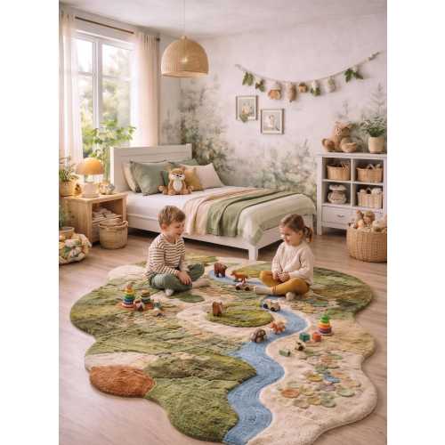 Hand Tufted Wool Rug, Nature River Design, Organic Shape Playroom Carpet