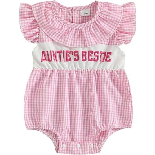 Aunties Bestie Baby Girl Clothes Aunt Saying Letter Embroidery Smocked Bubble Romper One-piece Ruffle Plaid Bodysuit