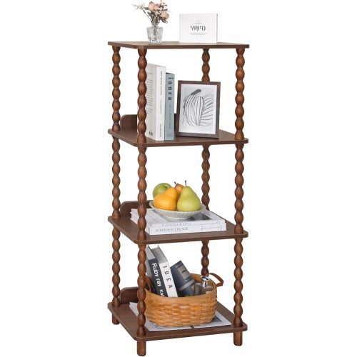 Fultyle Small Book Shelf, 4-Tier Wood Bookshelf with Storage, Short Bookcase Display Shelves for Small Spaces, Bedroom, Living Room and Office with Solid Wood Legs (Walnut Brown)