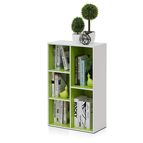 Furinno Luder Bookcase / Book / Storage , 5-Cube, White/Green