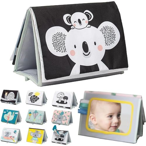 Taf Toys Tummy Time Toys High Contrast Baby Book. Fun, Interactive Crinkle Books for Babies with Mirror & Soft Koala Teether - Baby Tummy Time Book