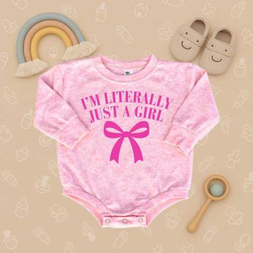 I'm Literally Just a Girl Baby Bubble Romper, Long Sleeve Onesie, Baby Reveal Oufit, Baby Announcement,Gender Reveal Outfit,Baby Shower Gift