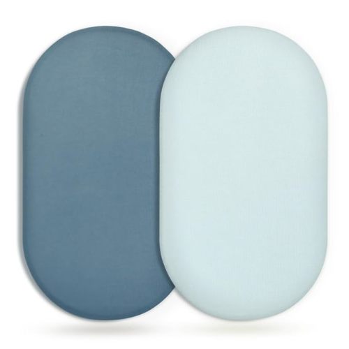 Stretchy Ultra Soft Fitted Bassinet Sheet 2 Pack, Universal Fit for Bassinets Baby Cradle Moses Basket Oval Rectangle Mattress Safe and Snug, Jersey Bassinet Sheets for Girls, Blue/Navy