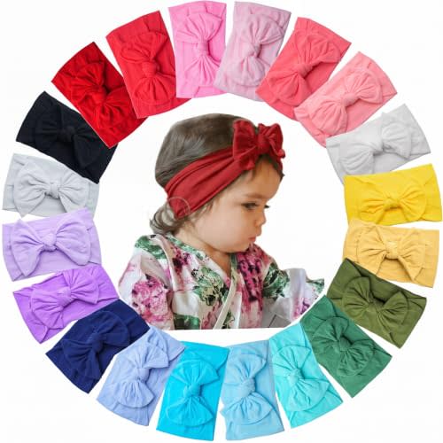 CÉLLOT 20 Colors Super Stretchy Soft Knot Baby Girl Headbands with Hair Bows Nylon Head Wrap For Newborn Baby Girls Infants Toddlers Kids